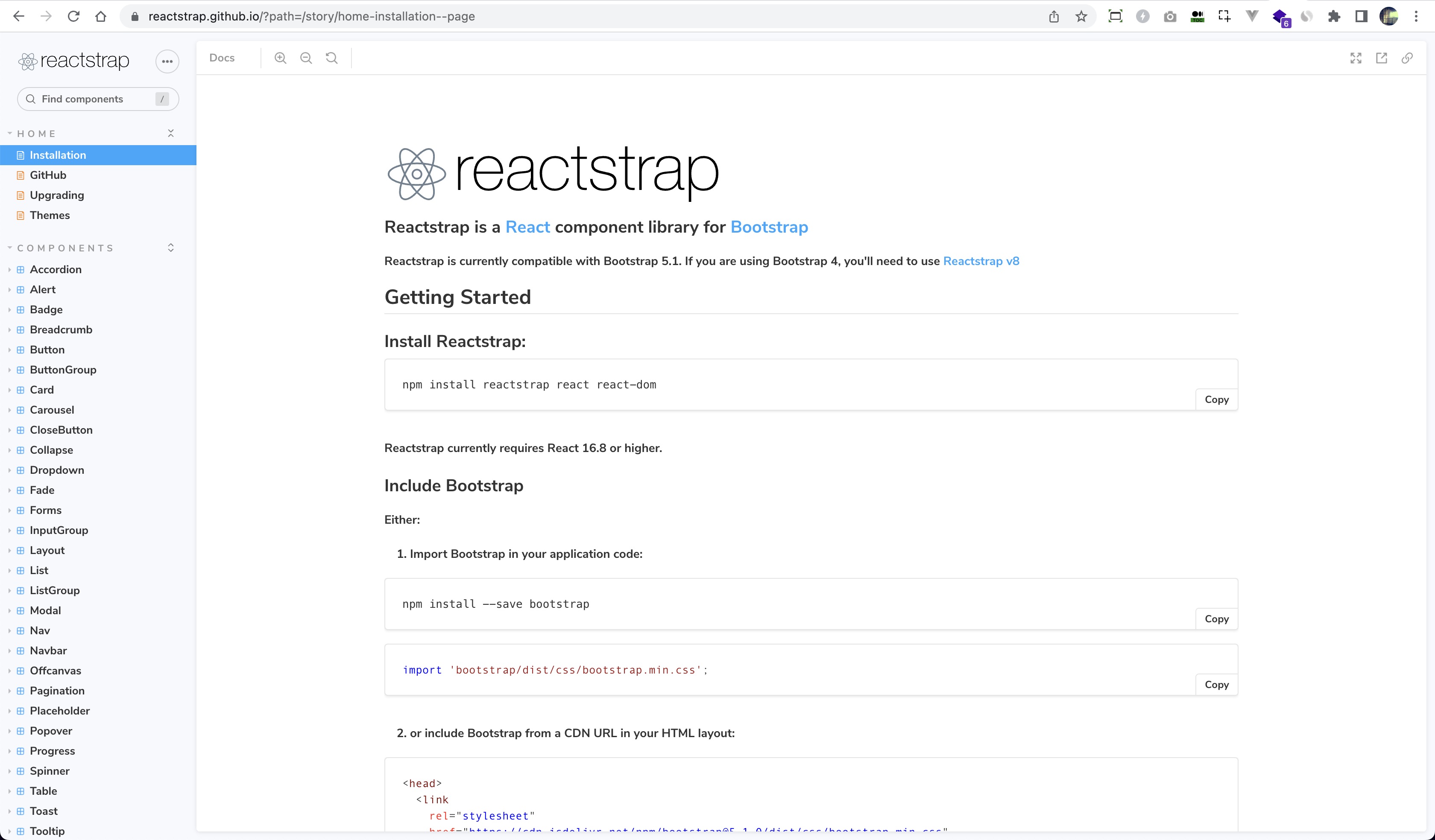 Reactstrap, a Bootstrap library in React.js