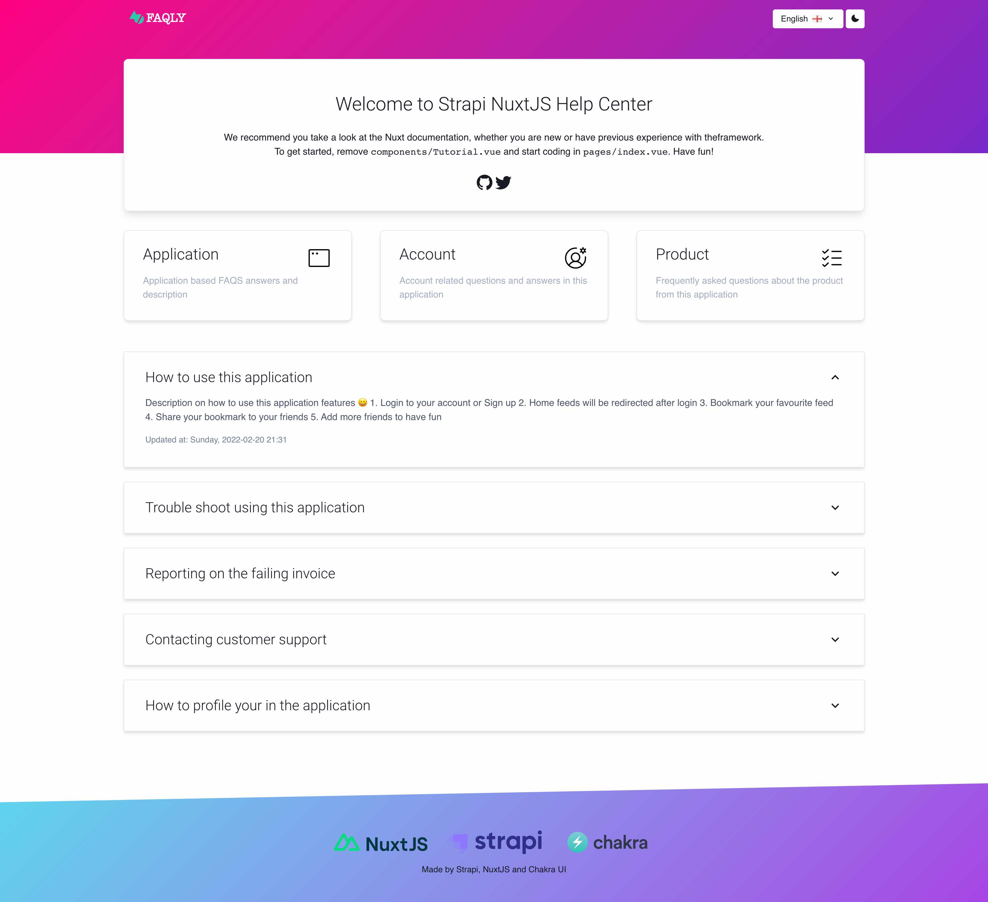 Strapi CMS Front-End Web Application Default English Language Preview